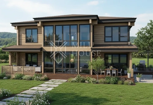 Проект двухэтажного деревянного дома «Лесной Бастион» 290м2