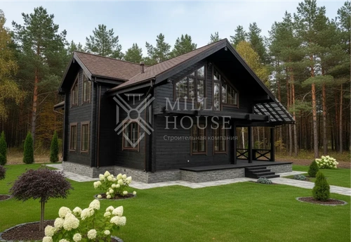 Проект двухэтажного деревянного дома «Ретрит Нуар» 262м2