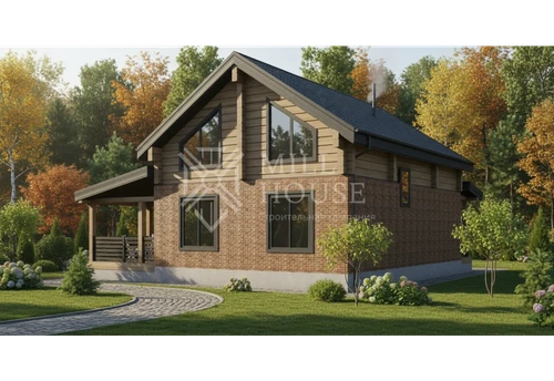 Проект двухэтажного деревянного дома «Фьердхем» Шале Комбинированный 160м2