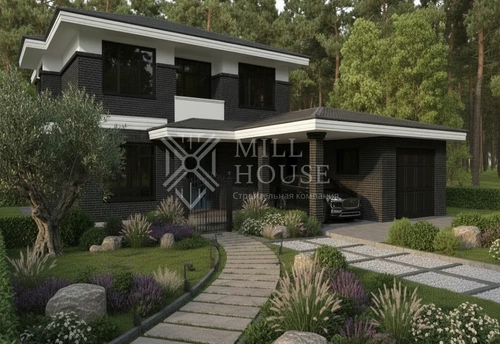 Проект двухэтажного кирпичного дома «Монохром» 325м2