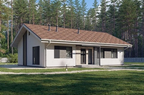 Проект одноэтажного дома из кирпича и камня