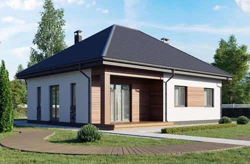 Проект одноэтажного дома из камня и кирпича