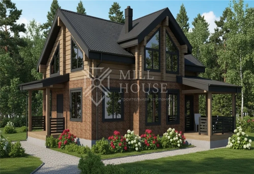Проект двухэтажного деревянного дома «Фьердхем» Шале Комбинированный 160м2