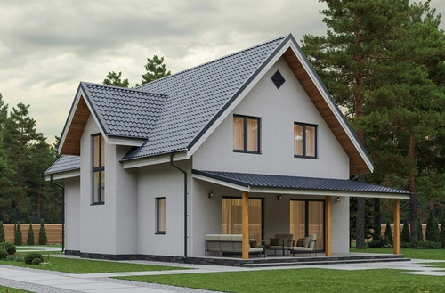 Проект двухэтажного дома из газобетона и камня