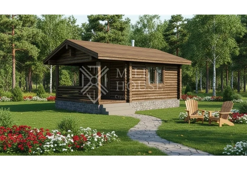 Проект одноэтажного деревянного дома-бани «Лесной Очаг» 42м2