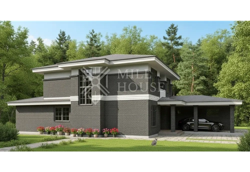 Проект двухэтажного кирпичного дома «Монохром» 325м2