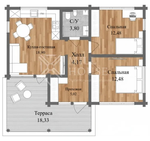 Проект одноэтажного деревянного дома «Эйр» 75м2