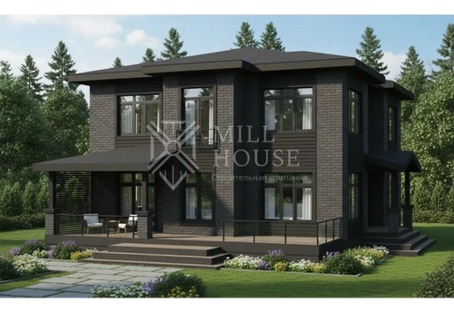 Проект двухэтажного каменного дома «Портико» 240м2