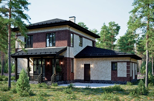 Проект двухэтажного дома из кирпича и камня