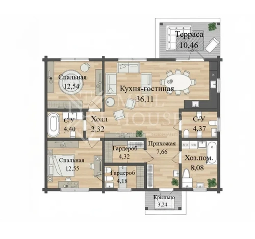 Проект одноэтажного деревянного дома «Хагрит» 110м2